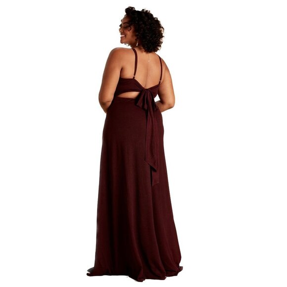 BIRDY GREY Benny Crepe Tie Back Bridesmaid Formal Dress in Cabernet - Picture 2 of 5